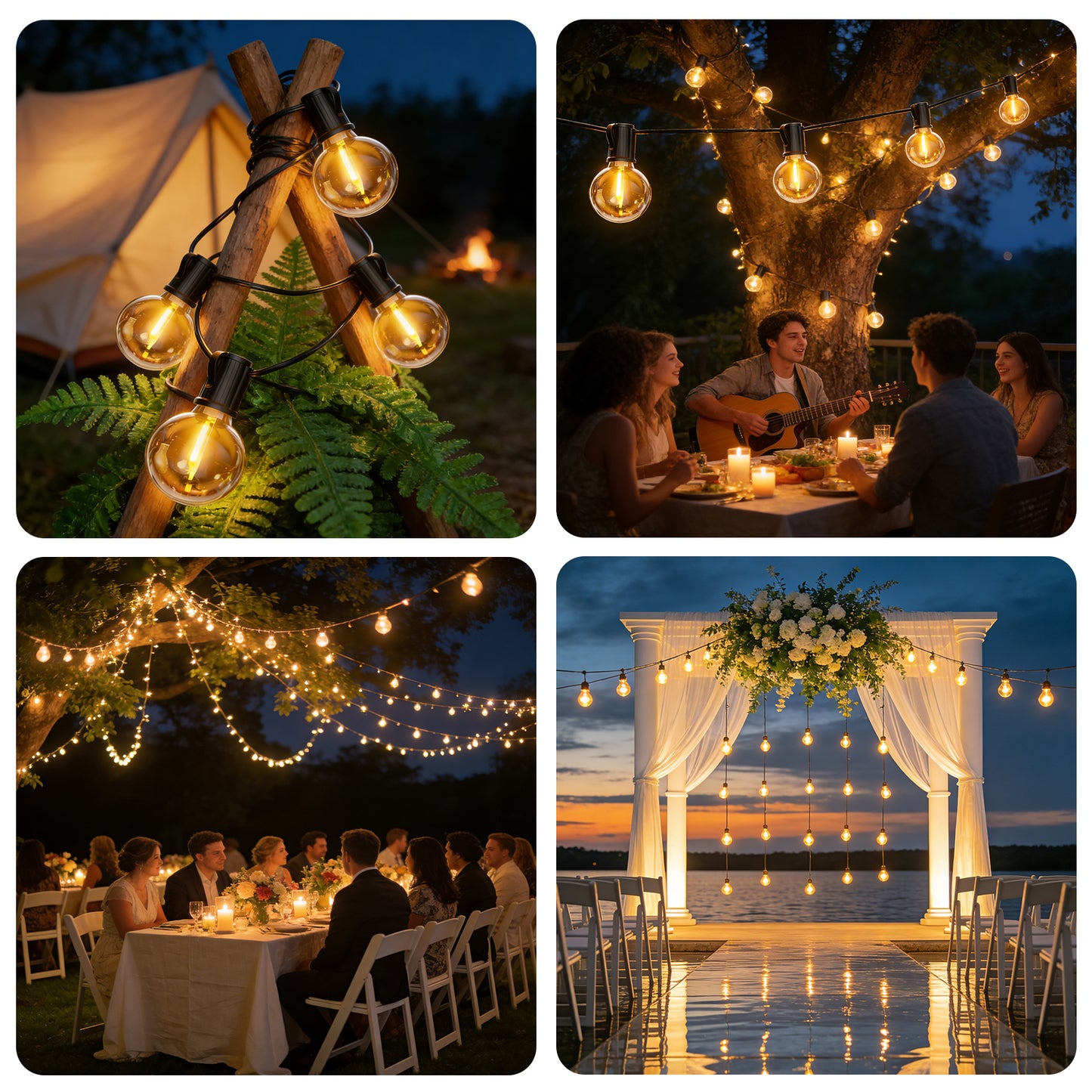 Guirnalda de Bombillas LED G40 Vintage 3-30 Metros, Lámpara E12 Amarilla, 2700K Cálido, Incluye Bombillas de Repuesto - Holaled