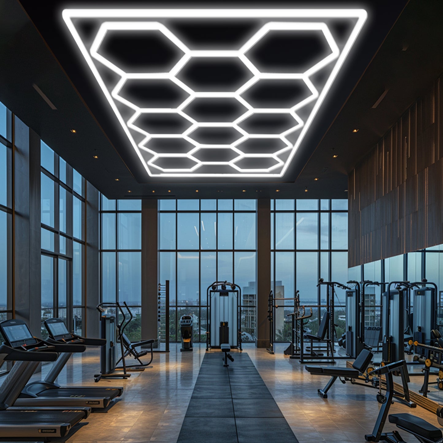 Lámpara LED Hexagonal de 600W - Panel de Iluminación Moderno 14 Piezas, 6500K Blanco Frío, Carcasa Blanca, para Interior, Voltaje Universal AC 85-265V