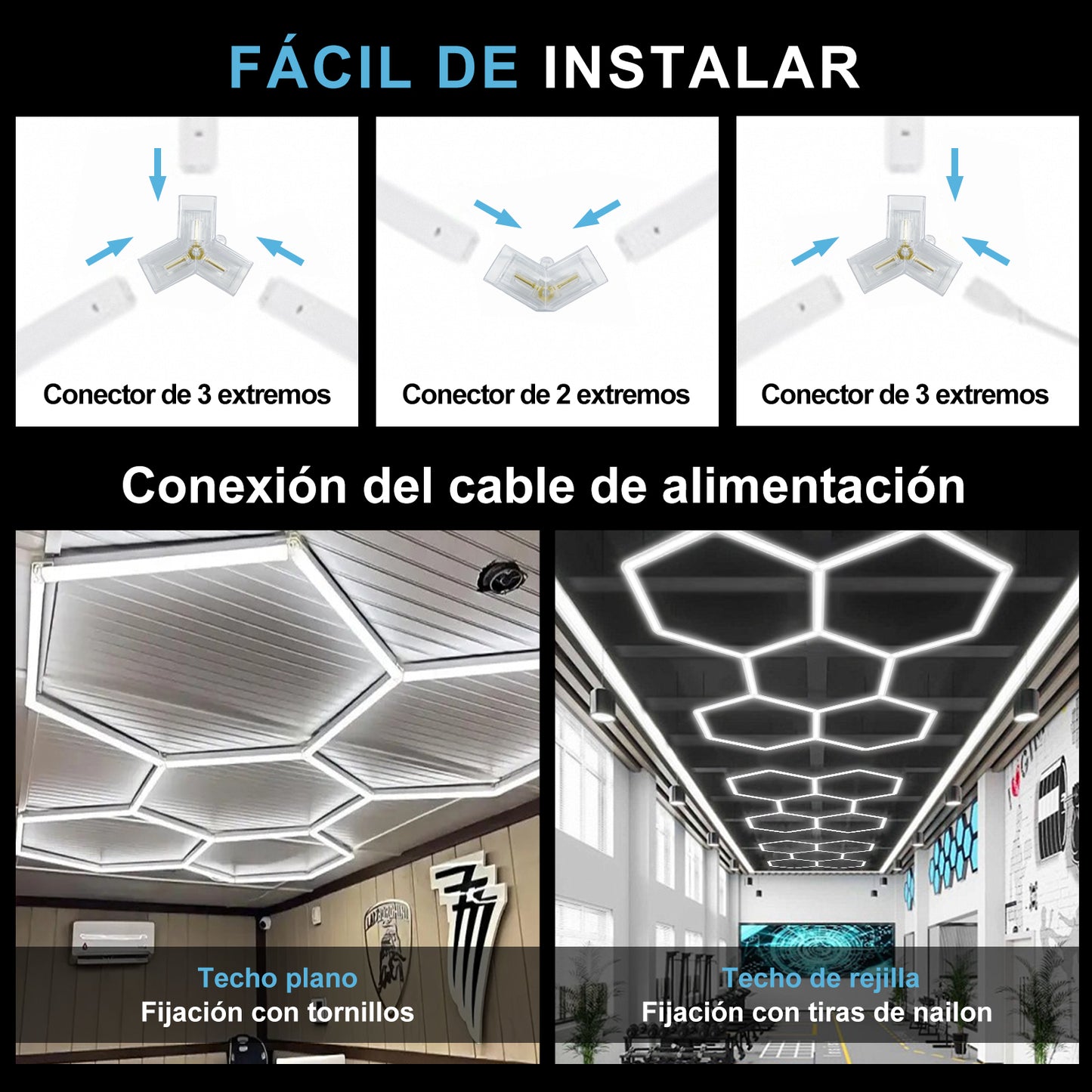 Lámpara LED Hexagonal de 144W - Luz de Techo Moderna, 5 Paneles, 6500K (Blanco Frío), Carcasa Blanca, Voltaje Universal AC 85-265V