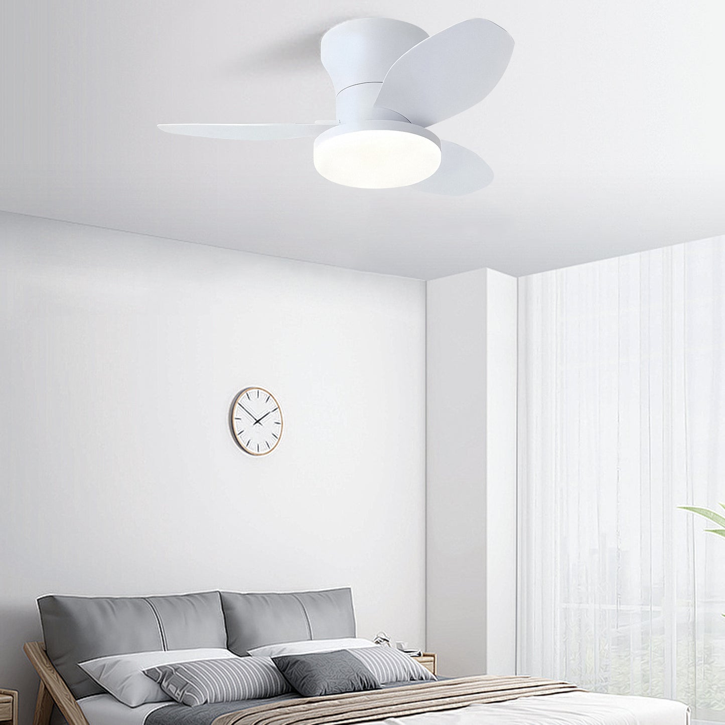 Ventilador de Techo LED RXFL8011 | 30W Luz + 30W Motor DC | 6 Velocidades | 3000K-6000K Ajustable | Blanco、Beige