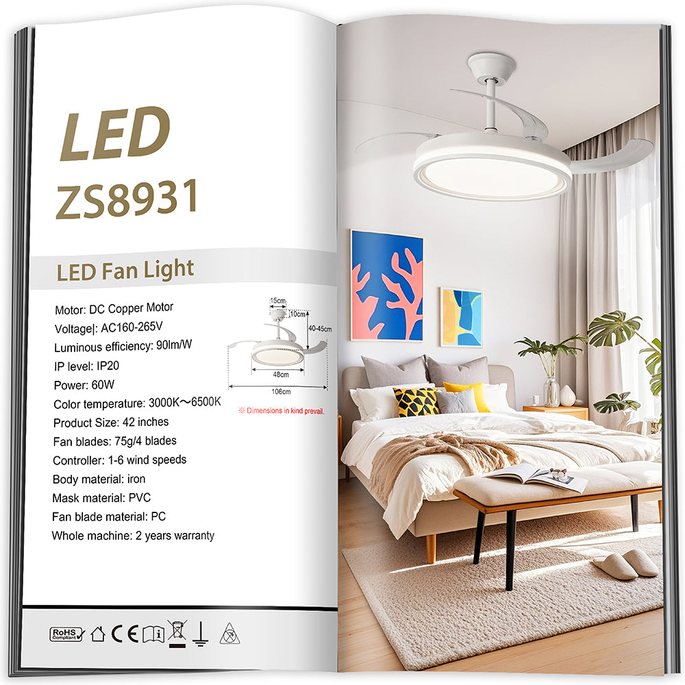 Ventilador de Techo LED Inteligente 42" – La Fusión Perfecta de Luz, Brisa y Tecnología para Tu Hogar Moderno