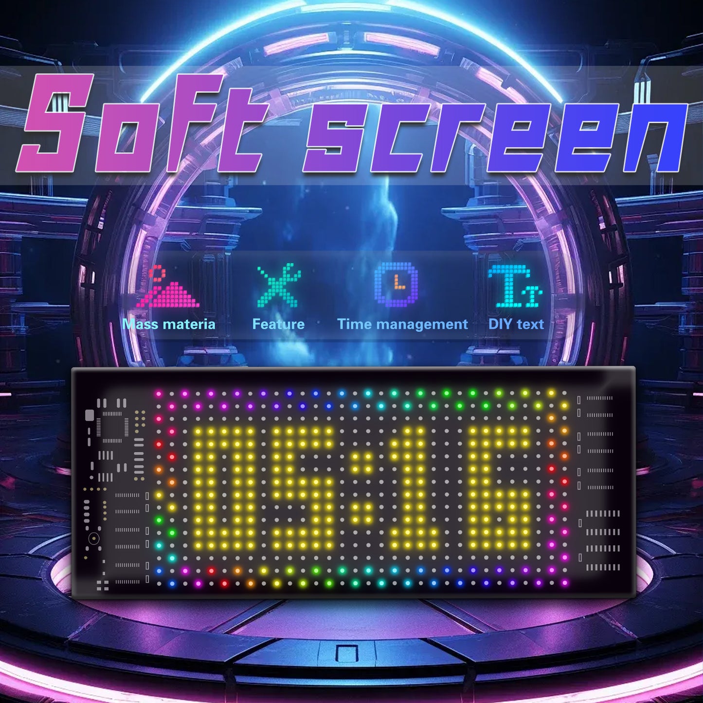 Pantalla LED Flexible IP65 "16x32" | 512 LEDs RGB2121 | Resistente al Agua | Control por App/Bluetooth/Mando | Cable USB 4.5m | 70x173mm | Material PU+FPCB