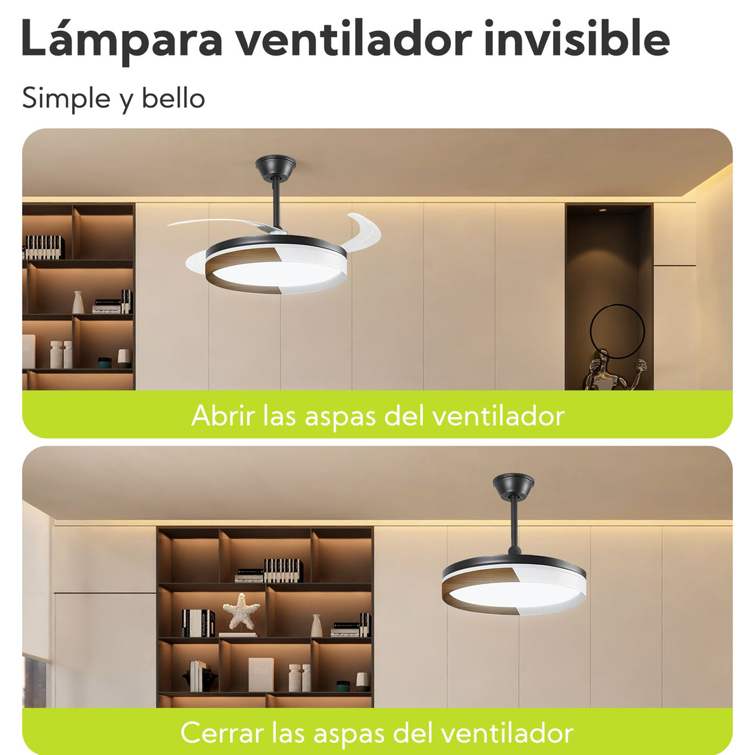 Ventilador de Techo de 42" con Luz LED RA>93 y Aspas Retráctiles | HOLALED