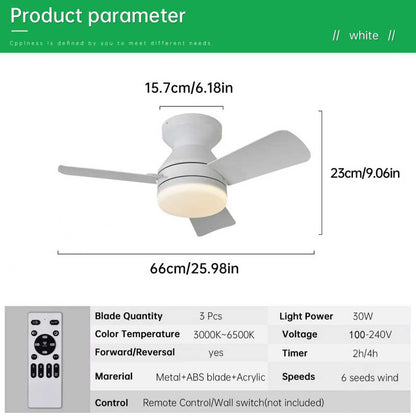 Ventilador de Techo LED 34" (880mm) - 30W Luz Ajustable + Motor CC, 6 Velocidades, 3000K-6000K, IP20, Blanco