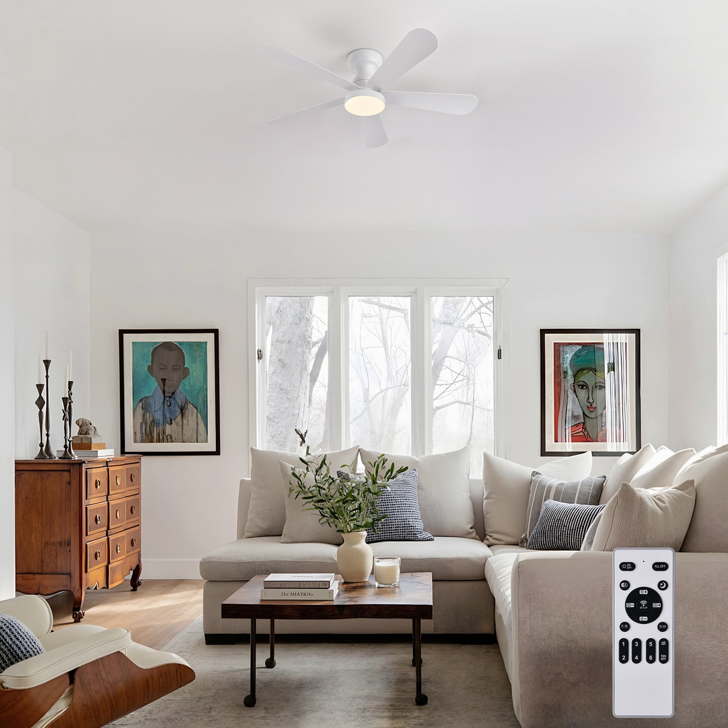 Ventilador de Techo LED 42" Multifuncional - 6 Velocidades, CCT Ajustable 3000K-6000K, Motor DC 30W, IP20