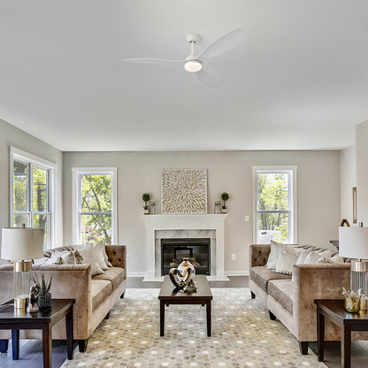 Ventilador de Techo con Luz LED de 3 Aspas 52” (1320 mm) – Motor DC Silencioso, 6 Velocidades, CCT Regulable 3000K–6000K, Blanco o Madera Clara