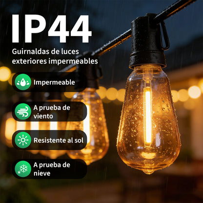 Guirnalda de Bombillas LED ST38 Vintage 3-15 Metros, Luz Cálida 2700K, Casquillo E12 Amarillo, Incluye Bombilla de Repuesto - Holaled