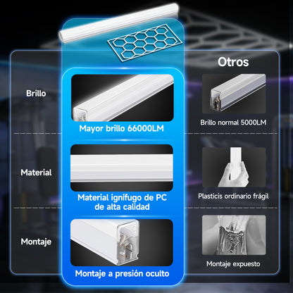 Lámpara LED Hexagonal de 600W - Panel de Iluminación Moderno 14 Piezas, 6500K Blanco Frío, Carcasa Blanca, para Interior, Voltaje Universal AC 85-265V