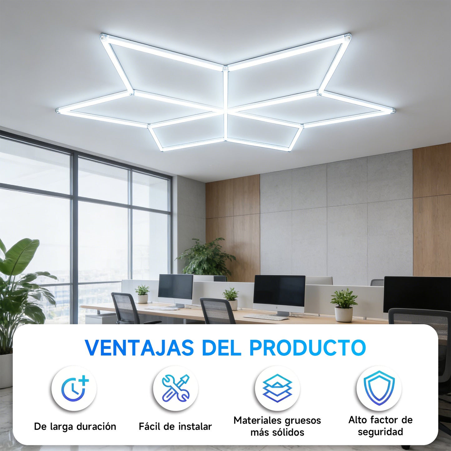 Luminaria LED Tipo Panal para Techo – Control por Interruptor de Pared, 6500K, CRI >80, AC100–265V, Diseño Moderno