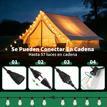 Guirnalda de Bombillas LED ST38 Vintage 3-15 Metros, Luz Cálida 2700K, Casquillo E12 Amarillo, Incluye Bombilla de Repuesto - Holaled