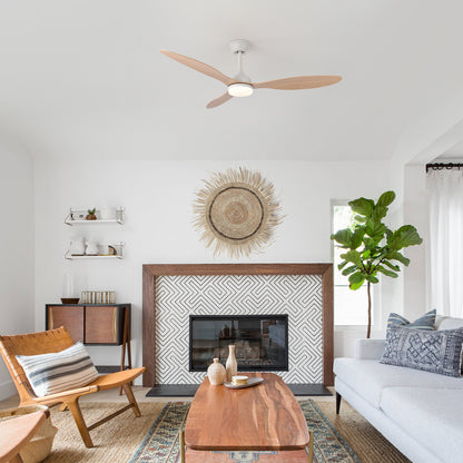 Ventilador de Techo con Luz LED de 3 Aspas 52” (1320 mm) – Motor DC Silencioso, 6 Velocidades, CCT Regulable 3000K–6000K, Blanco o Madera Clara