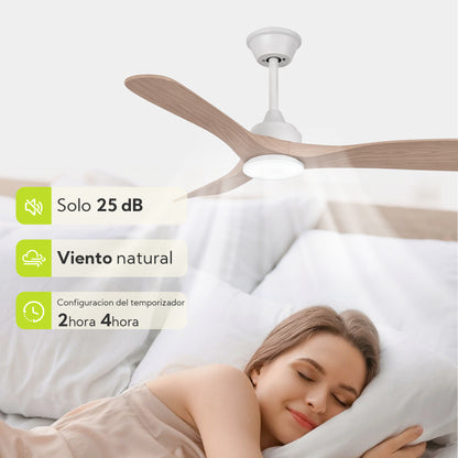 Ventilador de Techo LED 52" con Luz LED Ajustable – 3000K-6000K, AC85-265V，Aspas de plástico