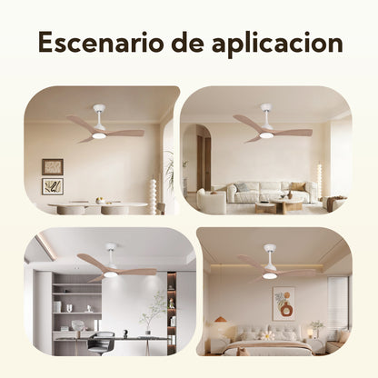 Ventilador de Techo LED 52" con Luz LED Ajustable – 3000K-6000K, AC85-265V，Aspas de plástico