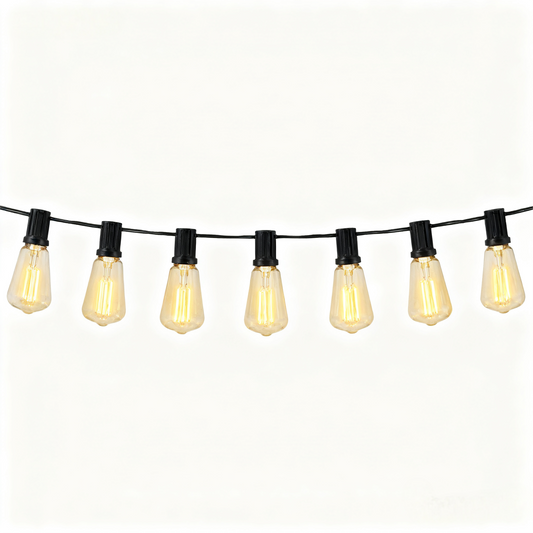 Guirnalda de Bombillas LED ST38 Vintage 3-15 Metros, Luz Cálida 2700K, Casquillo E12 Amarillo, Incluye Bombilla de Repuesto - Holaled
