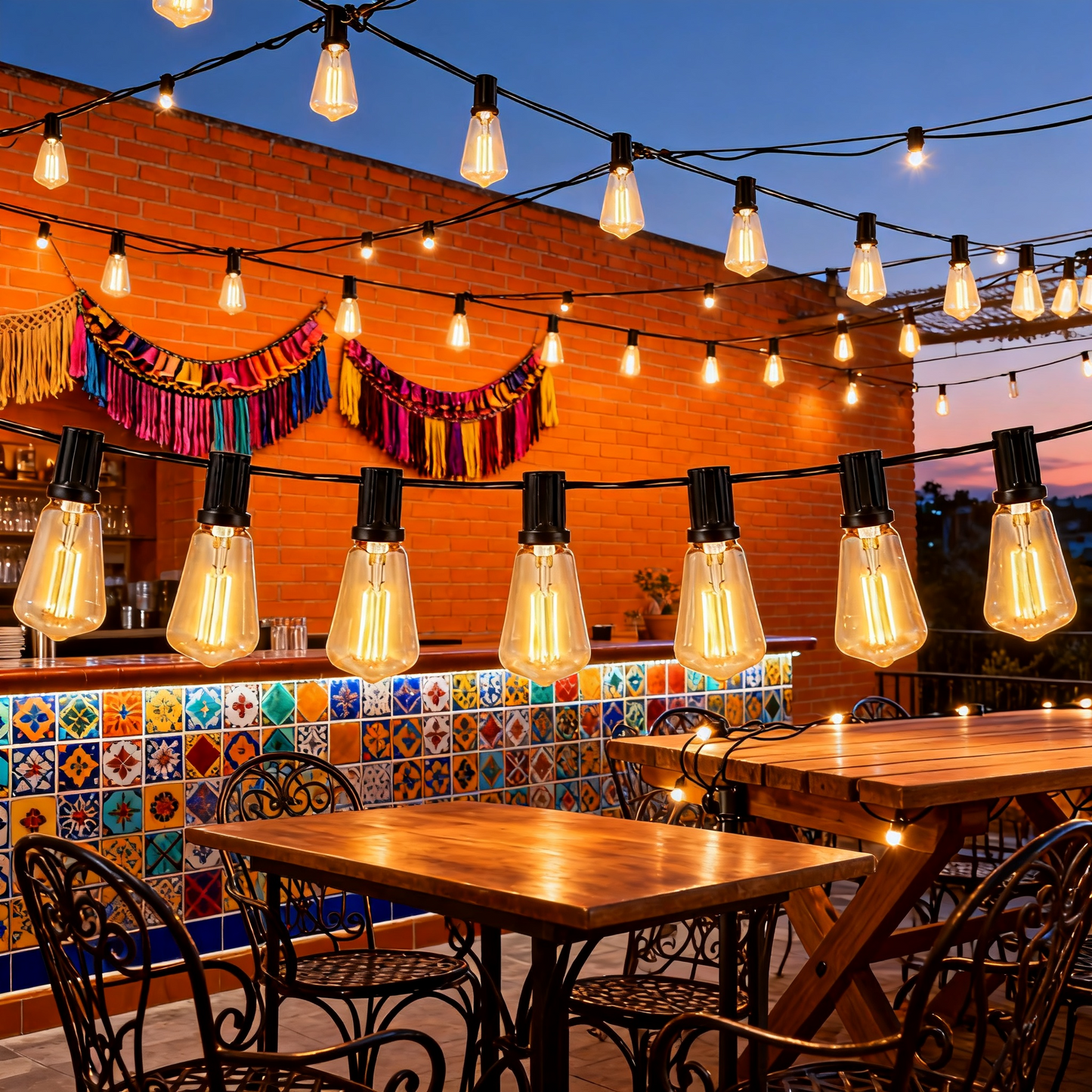 Guirnalda de Bombillas LED ST38 Vintage 3-15 Metros, Luz Cálida 2700K, Casquillo E12 Amarillo, Incluye Bombilla de Repuesto - Holaled