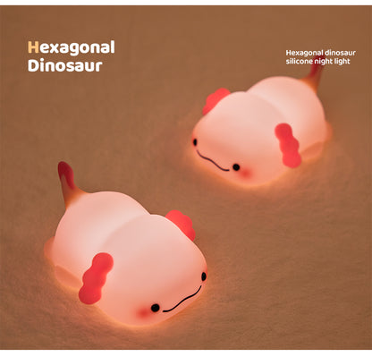 Lámpara de Noche Dinosaurio Hexagonal Acostado – LED Recargable 5V, 2W, Silicona y ABS
