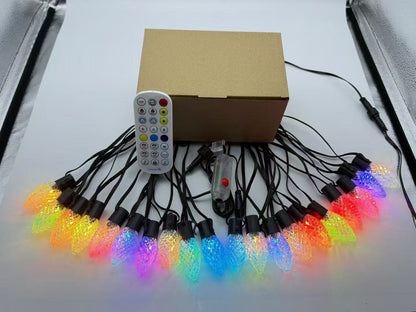 Guirnalda LED C9 con Decoración de Fresas 20M/100L, IP44, Control Remoto + App Bluetooth, 31V 12W, Ideal para Exterior - Holaled