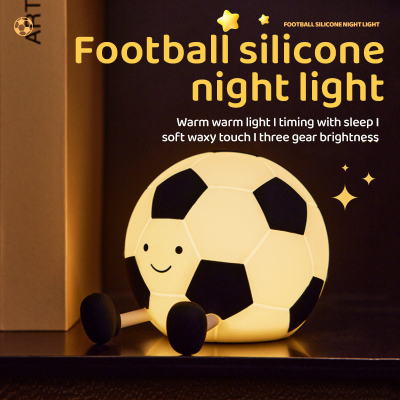 Luz Nocturna LED Infantil Balón de Fútbol - Silicona Recargable 1200mAh con 3 Modos de Brillo
