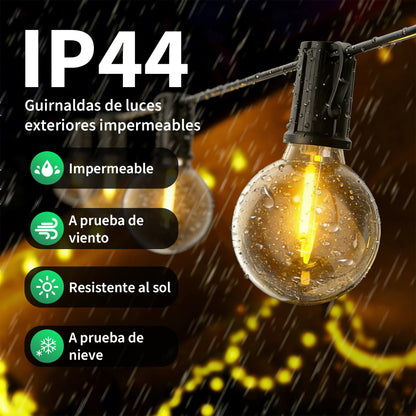 Guirnalda de Bombillas LED G40 Vintage 3-30 Metros, Lámpara E12 Amarilla, 2700K Cálido, Incluye Bombillas de Repuesto - Holaled