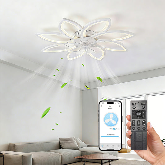 Ventilador de Techo con Luz LED A8003 - 8 Pétalos, 39 Pulgadas, CCT Ajustable 3000K-6000K, Motor DC, Color Blanco