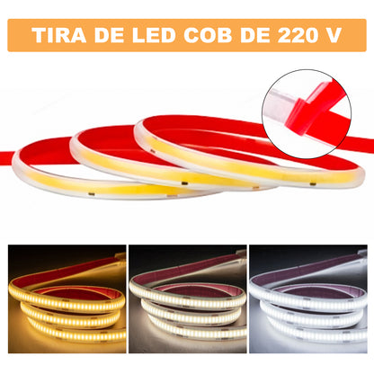 Tira LED COB Alto Voltaje 220V IP67 | 10W/Metro |50M| 3 Temperaturas 2700K-6000K | Impermeable | Modelo COB296-230V