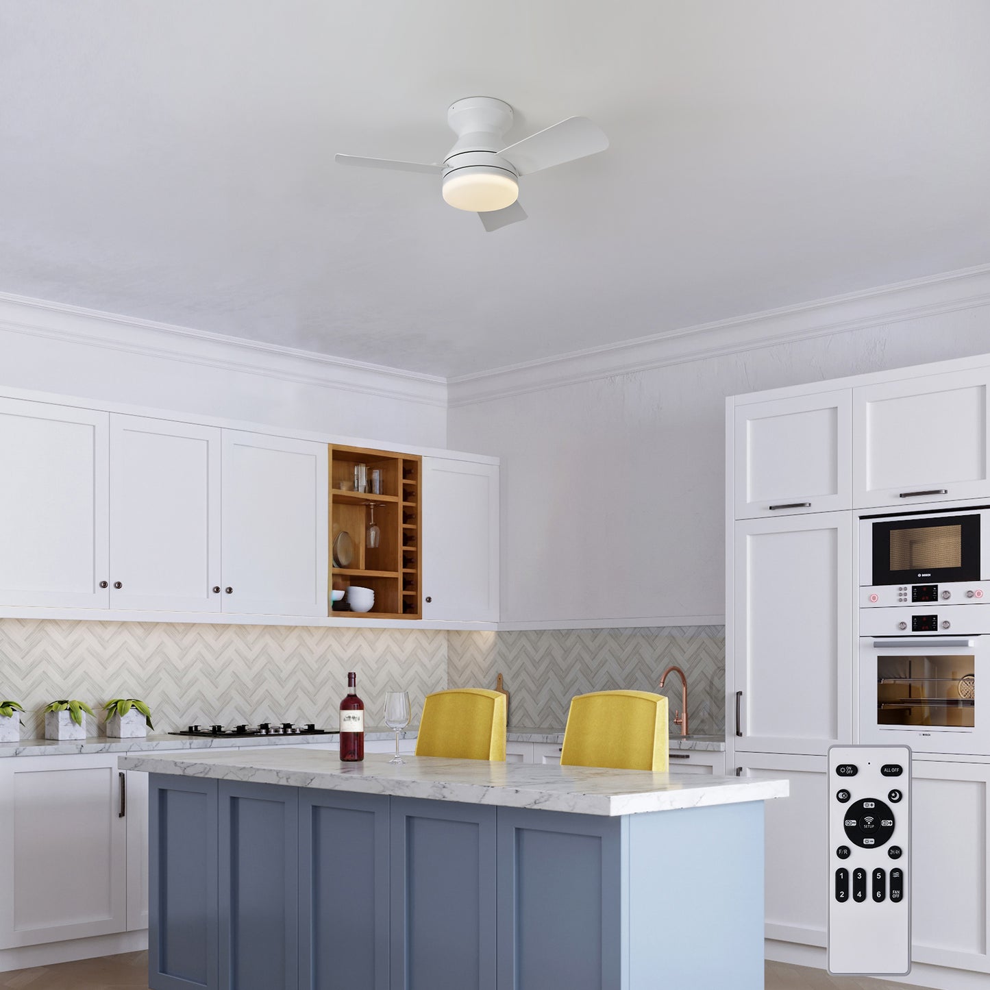 Ventilador de Techo LED 34" (880mm) - 30W Luz Ajustable + Motor CC, 6 Velocidades, 3000K-6000K, IP20, Blanco