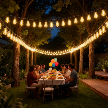 Guirnalda de Bombillas LED ST38 Vintage 3-15 Metros, Luz Cálida 2700K, Casquillo E12 Amarillo, Incluye Bombilla de Repuesto - Holaled