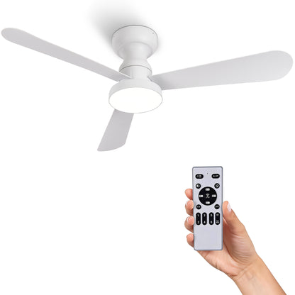 Ventilador de Techo LED 42" Multifunción, Motor DC 30W, 6 Velocidades, CCT 3000K-6000K, IP20, Blanco/Madera