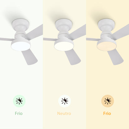 Ventilador de Techo LED 42" Multifunción, Motor DC 30W, 6 Velocidades, CCT 3000K-6000K, IP20, Blanco/Madera