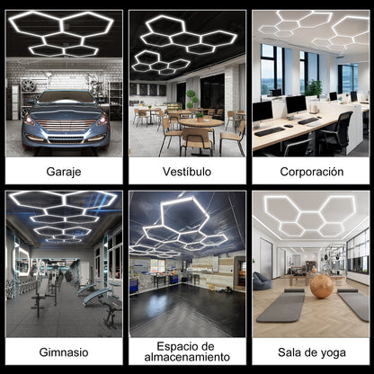 Lámpara LED Hexagonal de 144W - Luz de Techo Moderna, 5 Paneles, 6500K (Blanco Frío), Carcasa Blanca, Voltaje Universal AC 85-265V