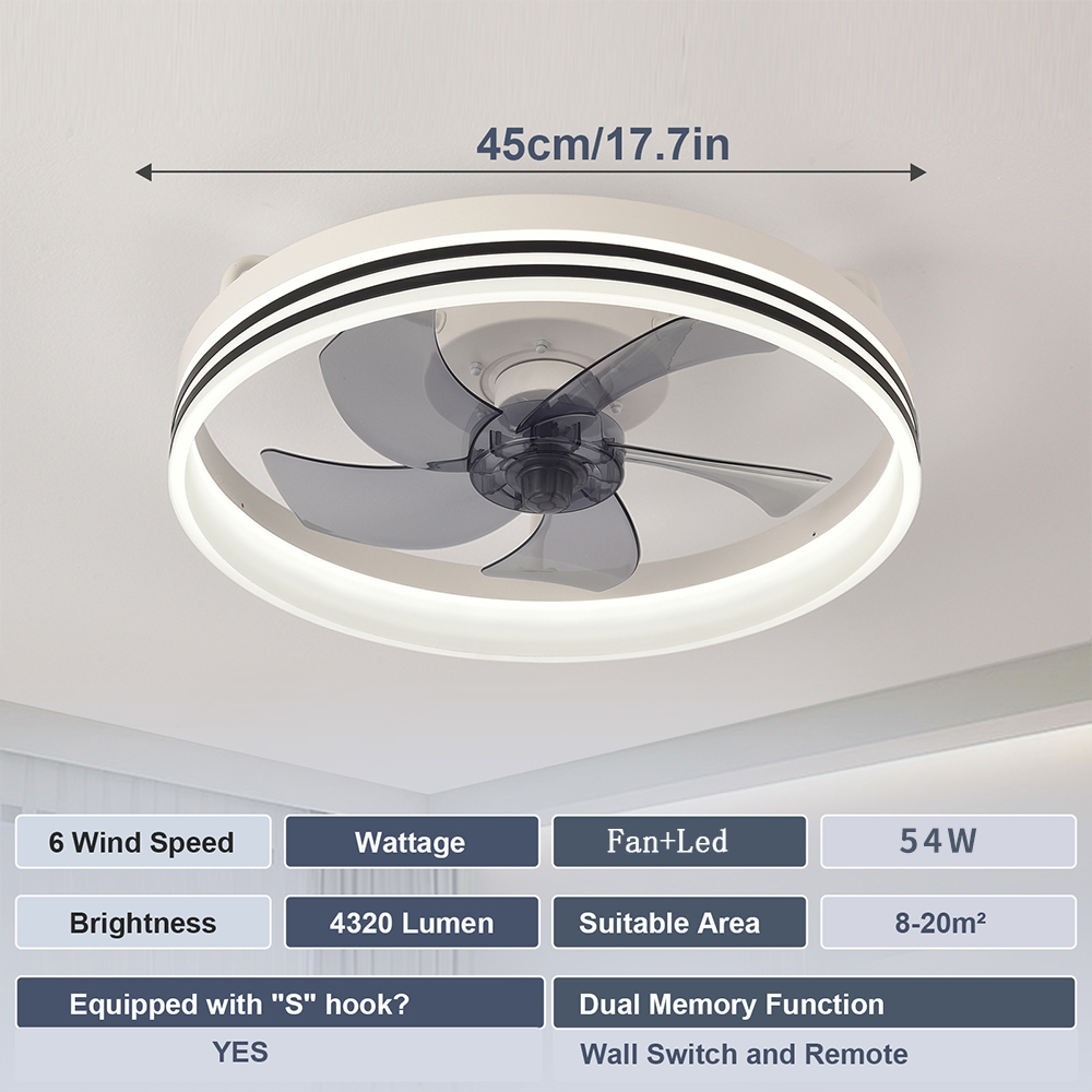 Ventilador de Techo con Luz LED 20" - 6 Velocidades, CCT Ajustable 3000K-6000K, Blanco/Negro