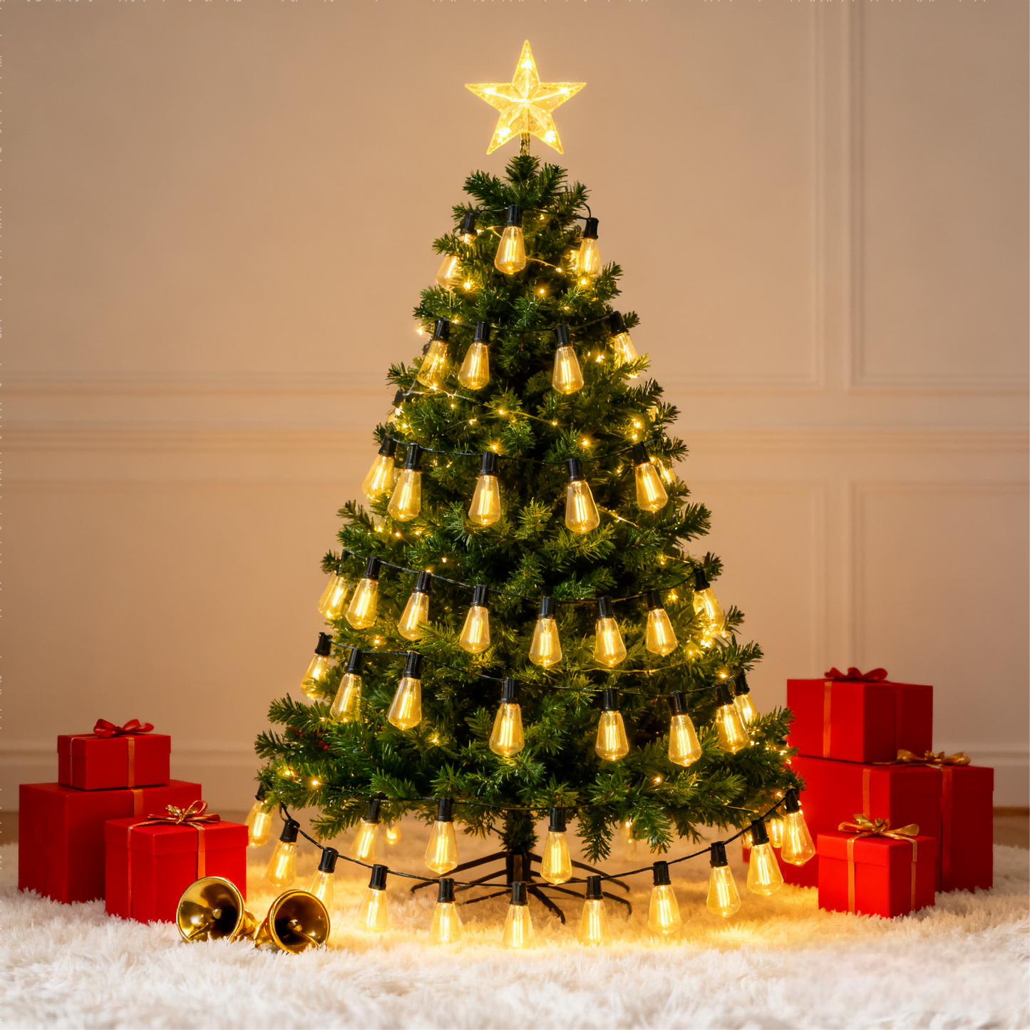 Guirnalda de Bombillas LED ST38 Vintage 3-15 Metros, Luz Cálida 2700K, Casquillo E12 Amarillo, Incluye Bombilla de Repuesto - Holaled