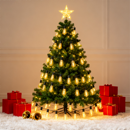 Guirnalda de Bombillas LED ST38 Vintage 3-15 Metros, Luz Cálida 2700K, Casquillo E12 Amarillo, Incluye Bombilla de Repuesto - Holaled