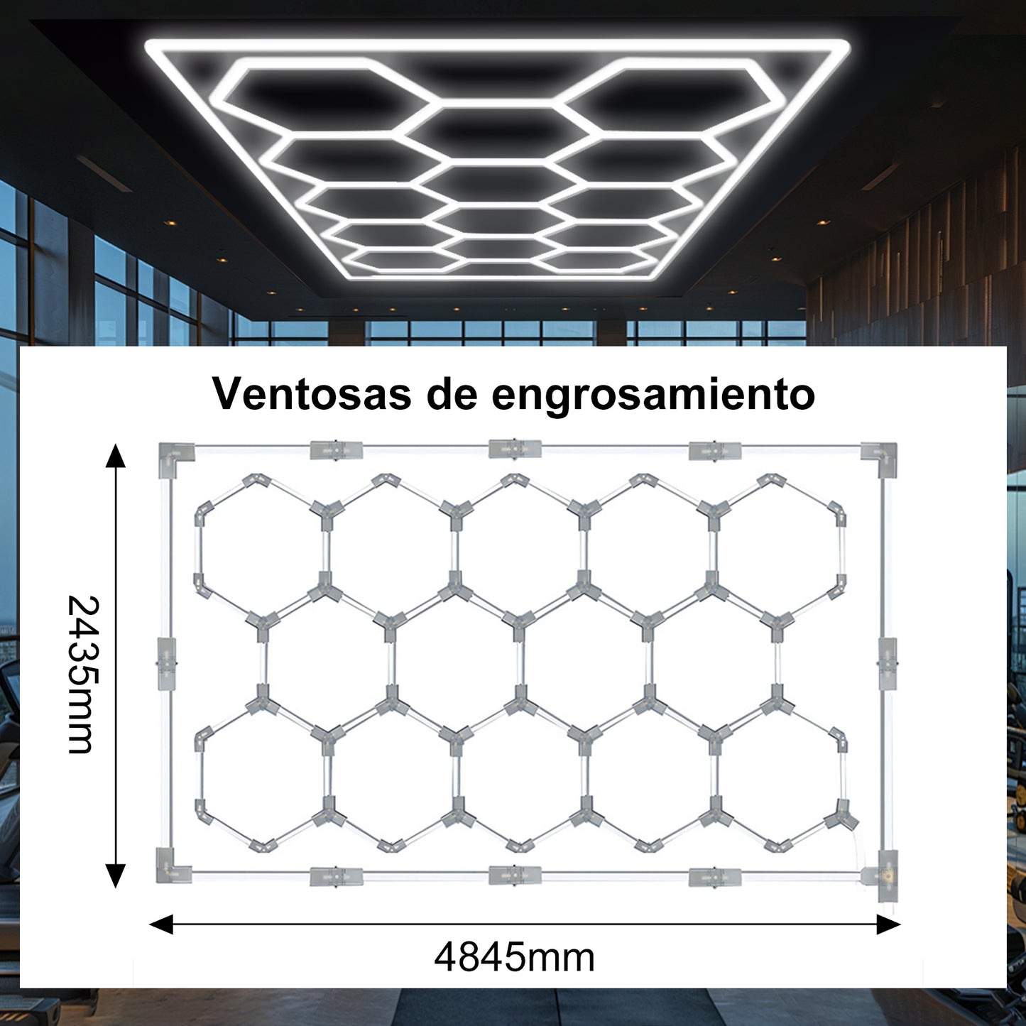 Lámpara LED Hexagonal de 600W - Panel de Iluminación Moderno 14 Piezas, 6500K Blanco Frío, Carcasa Blanca, para Interior, Voltaje Universal AC 85-265V