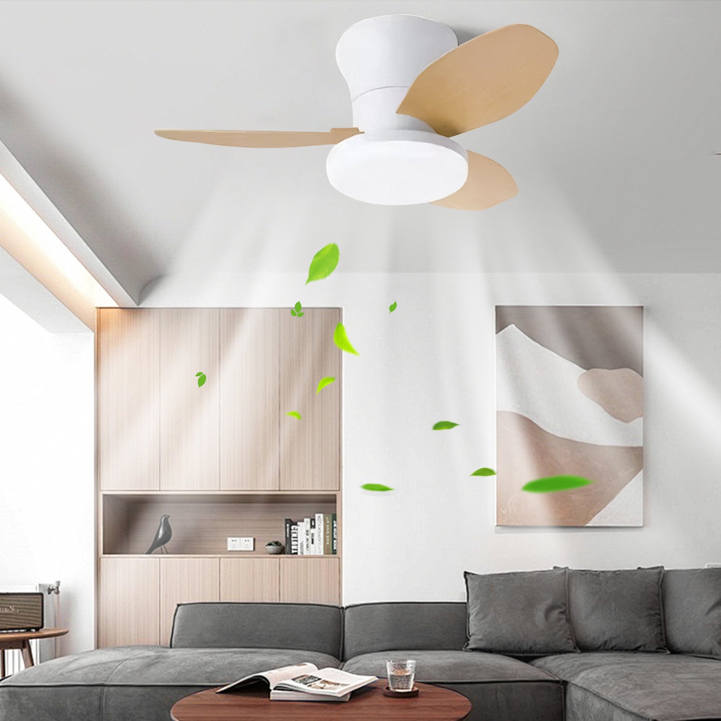 Ventilador de Techo LED RXFL8011 | 40W Luz + 30W Motor DC | 6 Velocidades | 3000K-6000K Ajustable | Blanco、Beige