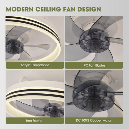 Ventilador de Techo con Luz LED 20" - 6 Velocidades, CCT Ajustable 3000K-6000K, Blanco/Negro