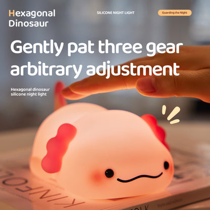Lámpara de Noche Dinosaurio Hexagonal Acostado – LED Recargable 5V, 2W, Silicona y ABS