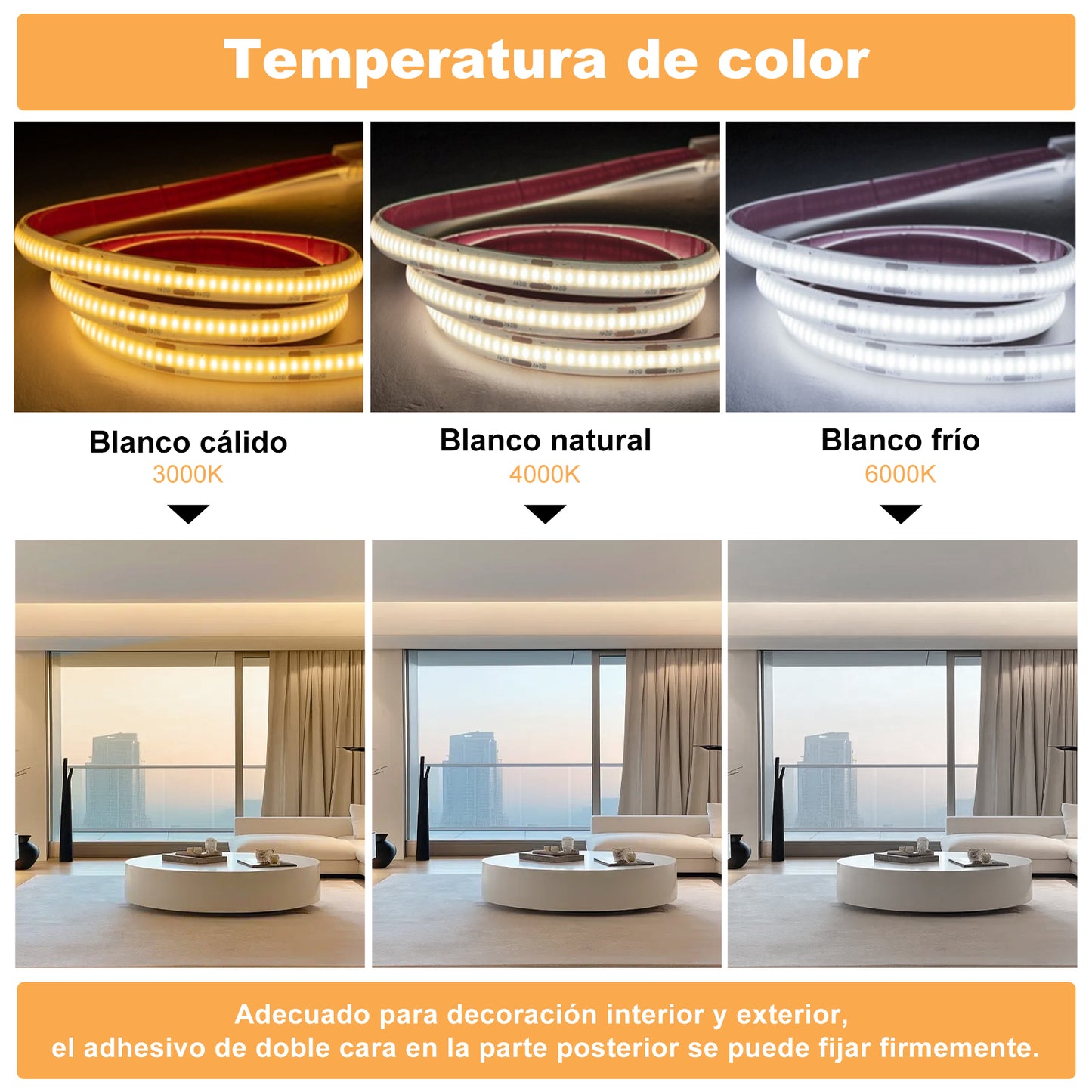 Tira LED COB Alto Voltaje 220V IP67 | 10W/Metro |50M| 3 Temperaturas 2700K-6000K | Impermeable | Modelo COB296-230V