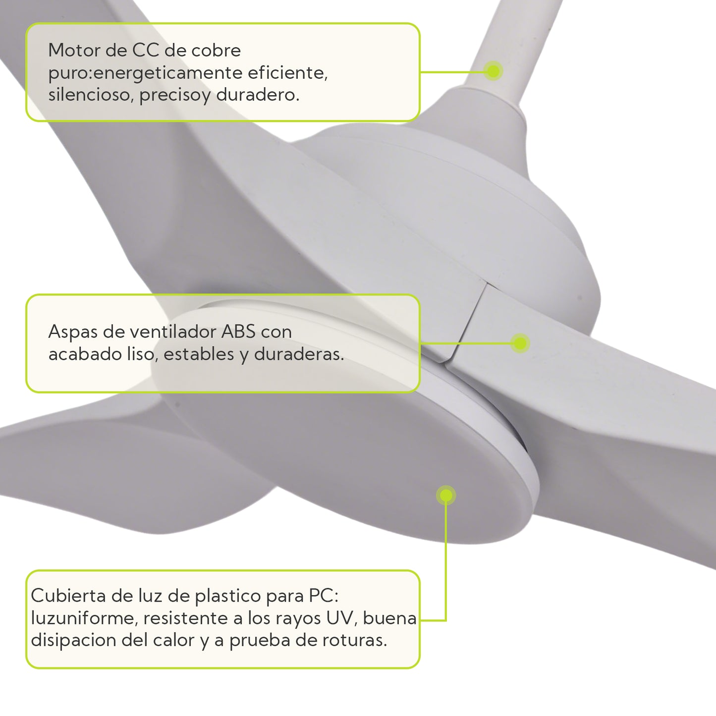 Ventilador de Techo LED 42" con Luz LED Ajustable – 3000K-6000K, AC85-265V，Aspas de plástico