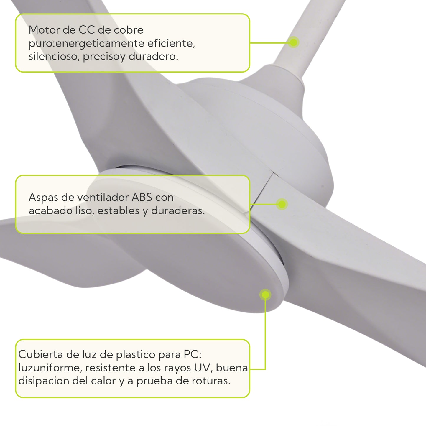 Ventilador de Techo LED 42" con Luz LED Ajustable – 3000K-6000K, AC85-265V，Aspas de plástico