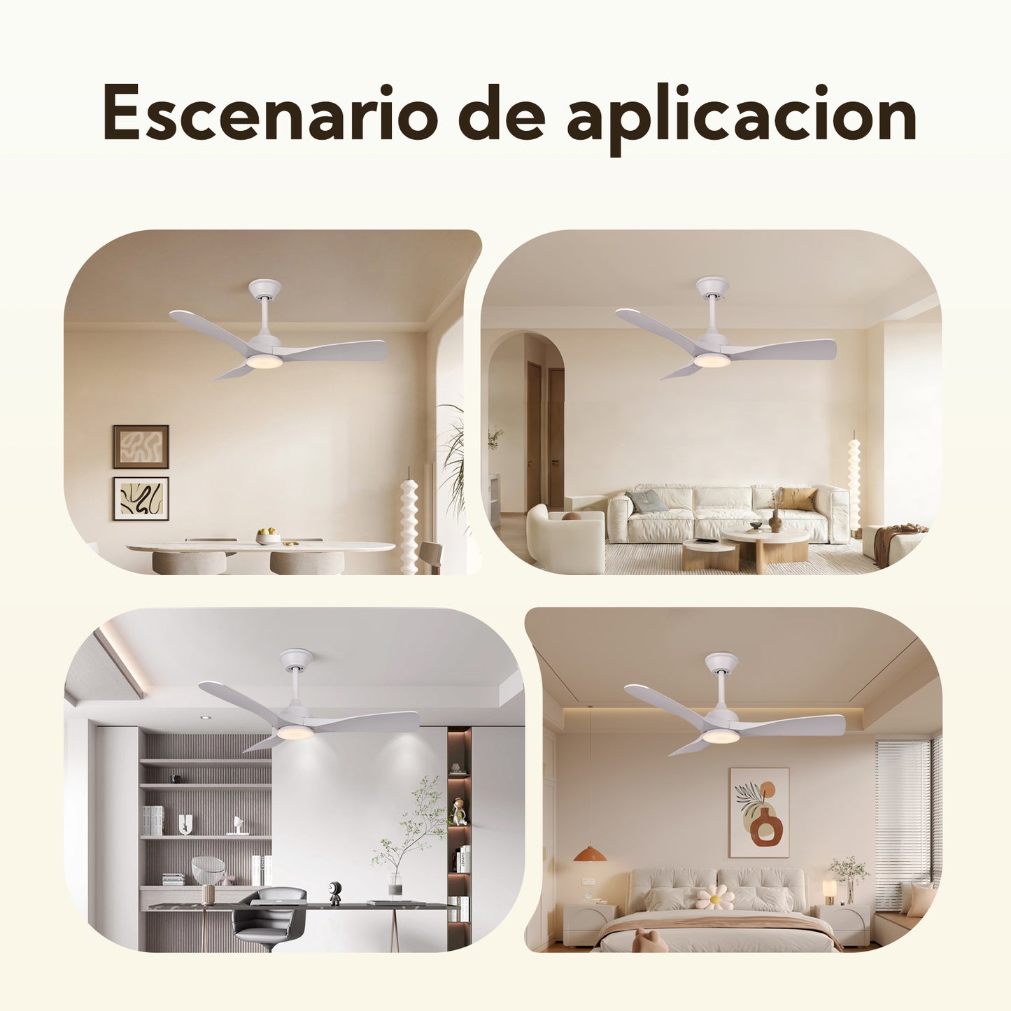 Ventilador de Techo LED 42" con Luz LED Ajustable – 3000K-6000K, AC85-265V，Aspas de plástico