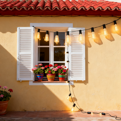 Guirnalda de Bombillas LED ST38 Vintage 3-15 Metros, Luz Cálida 2700K, Casquillo E12 Amarillo, Incluye Bombilla de Repuesto - Holaled