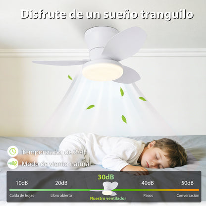 Ventilador de Techo LED RXFL8011 | 30W Luz + 30W Motor DC | 6 Velocidades | 3000K-6000K Ajustable | Blanco、Beige