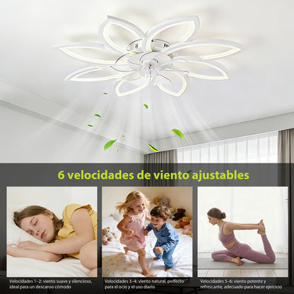 Ventilador de Techo con Luz LED A8003 - 8 Pétalos, 39 Pulgadas, CCT Ajustable 3000K-6000K, Motor DC, Color Blanco