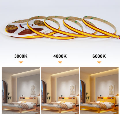 Tira LED COB Alto Voltaje AC240V | 528 LEDs/M | 13W/M | 10M|3 CCT (2700K-6000K) | Luz Continua | IP20