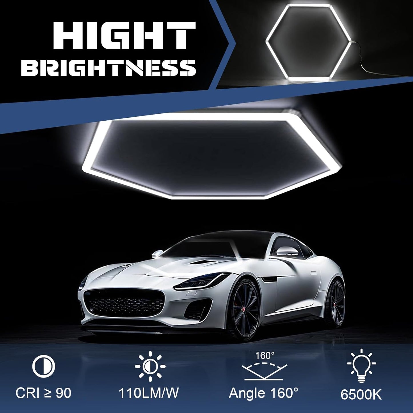 Lámpara LED Hexagonal 42W – 1 Rejillas, 6500K, AC 100-265V, Carcasa Blanca, Luz de Techo Moderna para Interiores