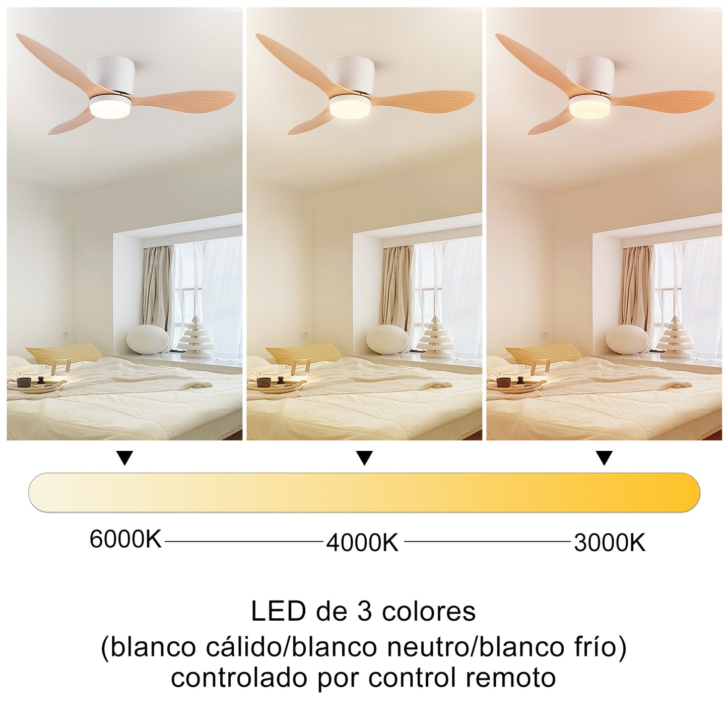 Ventilador de Techo LED Inteligente 42" | Luz Regulable 30W (RA90) + Motor DC 30W | 6 Velocidades | 4 Colores