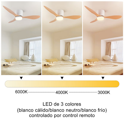 Ventilador de Techo LED Inteligente 42" | Luz Regulable 30W (RA90) + Motor DC 30W | 6 Velocidades | 4 Colores
