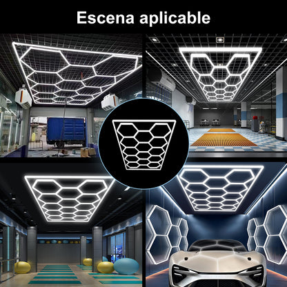 Lámpara LED Hexagonal de 600W - Panel de Iluminación Moderno 14 Piezas, 6500K Blanco Frío, Carcasa Blanca, para Interior, Voltaje Universal AC 85-265V