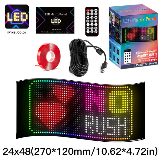 Pantalla LED Flexible Impermeable IP65 | 24x48 Pixeles (1152 LEDs) | Control por App/Bluetooth/Mando | USB 5V | Material PU+FPCB | 270x120mm